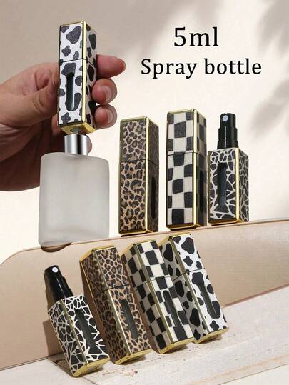 1pc 5ml Textured Leopard Print Square Perfume Refill Bottles, Portable Travel Bottom Direct Filling Perfume Bottles, Square Portioning Bottle, Spray Bottle.Reusable. Liquid Separation Bottles, With Various Textures To Choose From, Diverse Styles, Separation Bottles, Spray Bottles. Sample Bottle. Easy To Carry And Carry With You. Bottle.Travel Essentials For Vacation Holiday