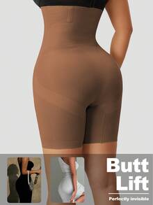 1 pièce Pantalon gainant taille haute à croisillons, legging amincissant, short de sous-vêtement, culotte, gaine taille pour femmes - Tabac - Voir 6