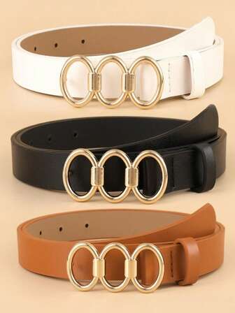 1 pieza Cinturón elegante y de moda, nuevo cinturón decorativo y versátil para jeans con hebilla de triple anillo para mujeres