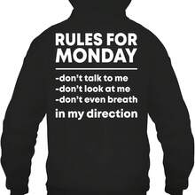 Rules For Monday Funny T Shirts Hilarious Sarstic Shirts Funny  Shirt Humour Funny Outfits400G Pure Cotton T-Shirt - Perfect For Family Gatherings, Gifting, And Warm Family Gifts, Enjoying Ultimate Comfort - Women's Black Hooded Sweatshirt Is Perfect For Winter Outdoor Leisure Sports - 黑2 - 查看 1