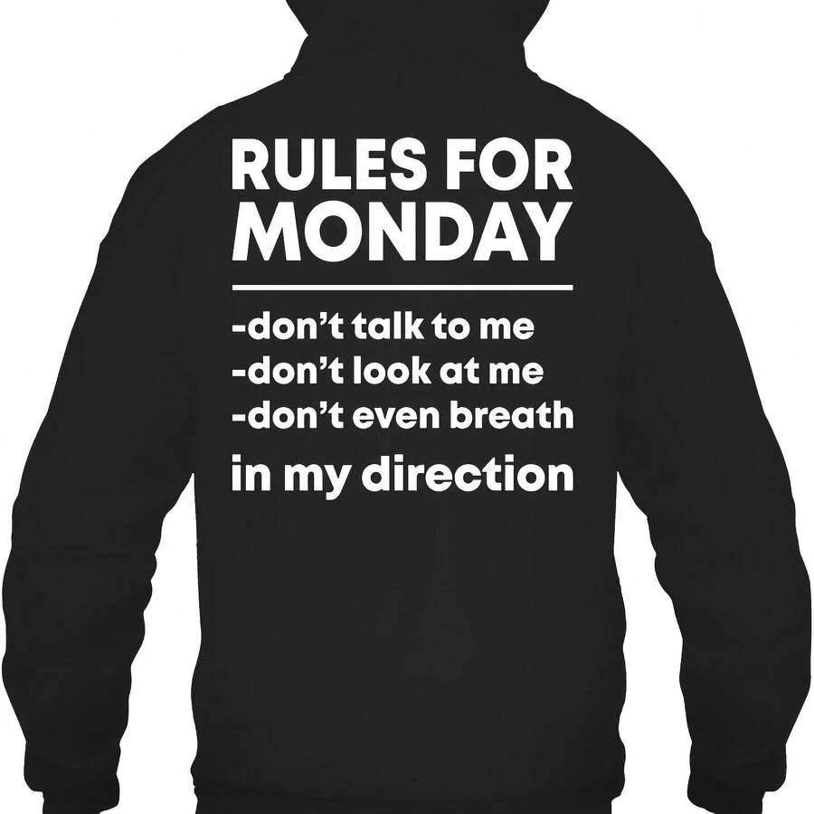 Rules For Monday Funny T Shirts Hilarious Sarstic Shirts Funny  Shirt Humour Funny Outfits400G Pure Cotton T-Shirt - Perfect For Family Gatherings, Gifting, And Warm Family Gifts, Enjoying Ultimate Comfort - Women's Black Hooded Sweatshirt Is Perfect For Winter Outdoor Leisure Sports - 黑2 - 查看 1