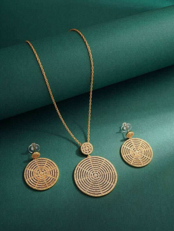 2pcs White Zirconia Waterdrop Shaped Jewelry Set - Necklace And Earrings, Bridal Wedding Dress Accessories, Middle East Dubai New Bride Earrings Necklace Square Chain Gift Set With Gift Box