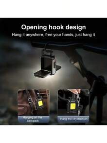 Keychain Light Mini LED Flashlight, Multifunctional USB Rechargeable Work Light, With Built-In 800mAh Battery Fishing Emergency Flashlight - Black - View 4