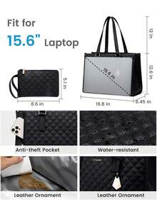 NEWHEY Lunch Tote Bag For Women, 15.6 Inch Laptop Bag With Insulated Lunch Compartment, Quilted Large Capacity Computer Handbag With Purse For Business, Work, Nurse, Office, Collage, Casual , Gifts For Women - Multicolor - View 7