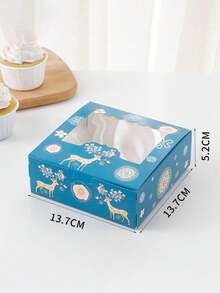 10 piezas Cajas de regalo de papel con diseño de árbol de Navidad y alce para fiestas y vacaciones - Incluye ventana transparente para exhibición - Para galletas, tartas, macarrones, pasteles y fresas cubiertas de chocolate - Para bodas, fiestas de Navidad y Año Nuevo