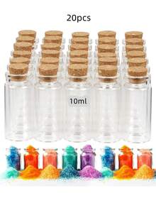 10/20/30/50pcs Mini 0.34oz Clear Glass Jars With Cork Stoppers - Ideal For DIY Crafts, Wedding Decor, And Party Favors | , Hand Wash Only, Oval-Shaped Transparent Bottles, Decorative Bottles