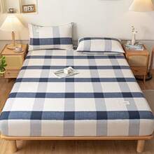 1pc Large Plaid Fitted Sheet (Fitted Sheet *1, Pillow Cases Not Included), Soft & Comfortable, Machine Washable, Breathable Mattress Protector, Suitable For Hotel, Bedroom, Dorm, School, All Seasons - White - View 2