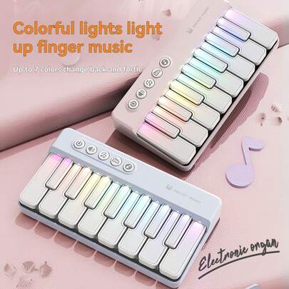 1pc Children's Rainbow Pocket Electronic Keyboard, Portable Realistic Sound & Light Multi-Function Educational Instrument, Indoor & Outdoor Parent-Child Interaction Early Learning Music Toy, Suitable For Boys, Girls, Holiday Gifts (3 AAA Batteries Required)