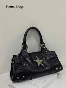 Bolso de tote de debajo del brazo de motocicleta estilo vintage Y2K punk, bolso bandolera cruzado unisex, diseño retro