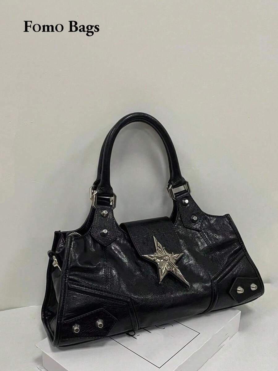 Bolso de tote de debajo del brazo de motocicleta estilo vintage Y2K punk, bolso bandolera cruzado unisex, diseño retro