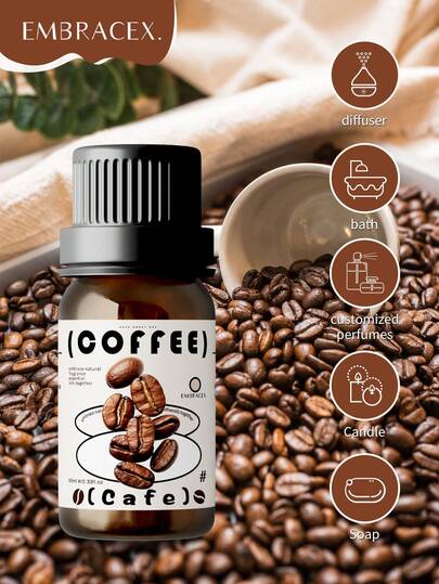 EMBRACEX. 10ml Coffee Fragrance Essential Oil, Coffee Scented Oil, Refreshing Car Diffuser, Cafe Aroma, Suitable For Humidifier, Aromatherapy Diffuser, Candle Making, Rattan Diffuser Sticks
