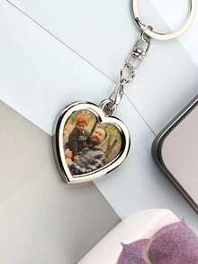 Llavero personalizado con foto, llavero personalizado con foto en forma de corazón, regalo de aniversario, regalo de cumpleaños, regalo del Día del Padre, regalo de llavero con foto para papá y mamá - Plateado - Ver 8