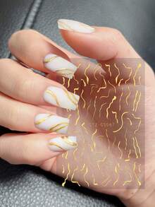 Golden Marble Line 3D Nail Sticker 2pcs Striping Tape Metallic Decals Manicure Decoration Nails Nail Supplies - Gold - View 2