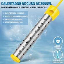 Calentador De Agua Reforzado, Inmersión, 2000w Amarillo