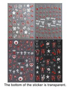 卡通樱桃爱心蝴蝶结浮雕美甲贴纸，水果图案指甲转印贴纸，亮面星星指甲贴花，适合女性沙龙美甲DIY用品 - 彩色 - 查看 14