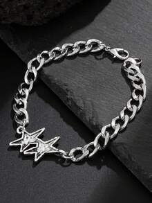 1pc Retro Double Star Bracelet, Unisex, Punk Rock Chic Luxury Accessory - Multicolor - View 7