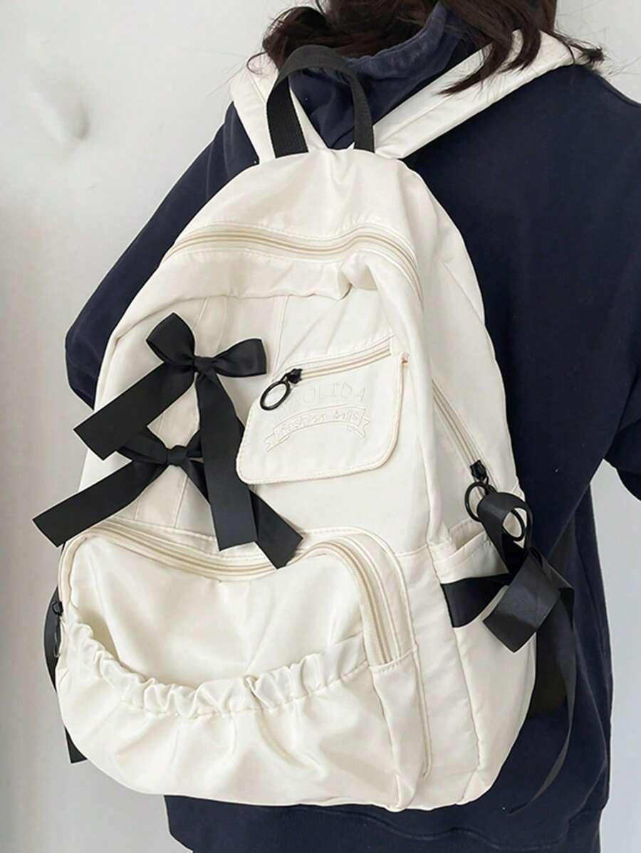 女士时尚背包 学校背包 书包 休闲背包 背包 便携节日大容量徒步旅行背包 周末旅行背包 大学背包 尼龙帆布时尚大背包 夏季周末包 学院风露营户外度假通勤学校高中初中大学休闲简约恶作剧礼物 个性化学生高中生大学生毕业生初中生中学生青少年女孩情人节 - 白色 - 查看 1