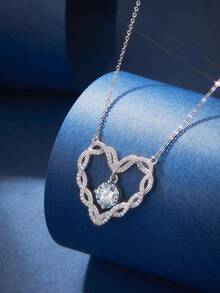 قلادة من الفضة الخالصة عيار 925 بوزن 2 قيراط من الموسانيت بدرجة VVS، تصميم متشابك ومتداخل للحب، قلادة نسائية فاخرة وعصرية وشاملة، مفضلة في علبة هدايا