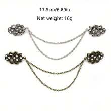 1pc/7pcs Sweater Clip Brooch Set, Vintage Sweater Collar Clips With Tassel Chain, Anti-Slip Shirt Collar Clips, Rhinestone Cardigan Clips