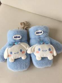 Sanrio قفازات كورية صغيرة جديدة للخريف والشتاء، مطرزة برسوم كرتونية جميلة، سميكة ودافئة من الفرو