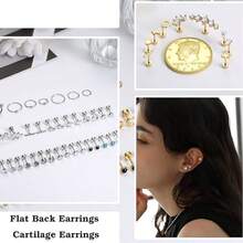 38pcs Medical Grade Stainless Steel Flat Back Earrings, Unisex, Includes 18G Stainless Steel Studs & Hoops, Plus Petite CZ Heart, Star, Moon & Opal Cartilage Earrings - As Shown In the Figure - View 4