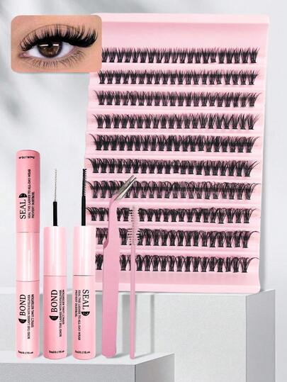 Juego de 200 pestañas postizas, que incluye pegamento, pinzas y un cepillo para pestañas. Longitudes mixtas de 10-16 mm para extensiones de pestañas, maquillaje de cosplay y uso diario.