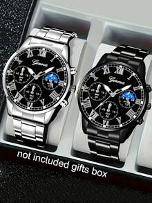 2pcs New Men's Business And Leisure Round Quartz Watch, Versatile Couple Watch Combination Set, Valentine's Day, New Year's Day, Birthday, Christmas Gift For Friends And Family. - Multicolor - View 1