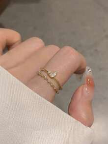 5pcs Elegant Luxury Floral, Leaf, Geometric Copper Micro-Inlaid Synthetic Zirconia Rings Set, Suitable For Vacation, Party, Wedding, Daily Wear