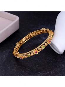 1pc Vintage Hollow Flower Filigree Bracelet, Unique Niche Chinese Style Design Jewelry Accessory For Women
