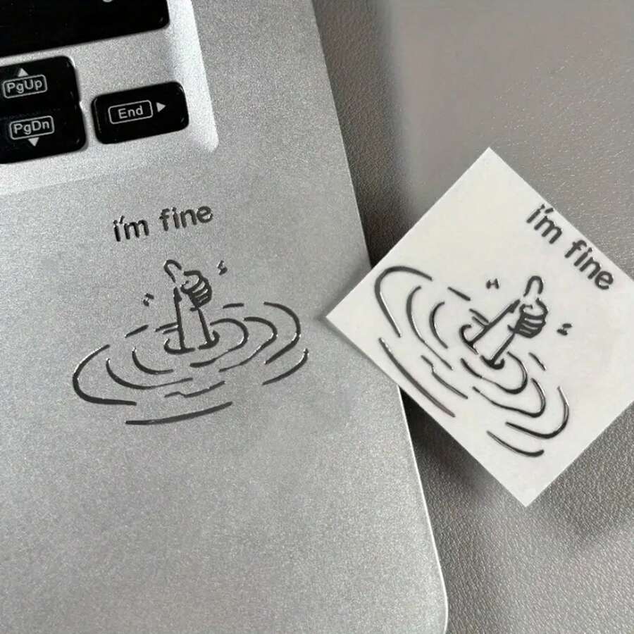 1/3PCS I'm Fine Funny Sarcastic Metal Stickers - Waterproof Glossy Paper Laptop Decals With Humorous "I'm Fine" Design, Easy Peel & Stick For DIY Tech Accessories (One-Time Use)