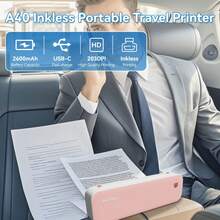 PeriPage A40 Wireless Thermal Printer - No Ink Needed, Print On A4 And Multi-Size Roll/Folded Paper, For Docs/Labels/Photos, Works With Smartphone & Computer - Rosa - Ver 6