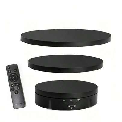 三合一旋转展示架，配备 5.9/7.08/8.66 英寸可互换盖板，支持 360 度旋转，带遥控器，适用于摄影产品和视频展示，最大承重 22 磅。