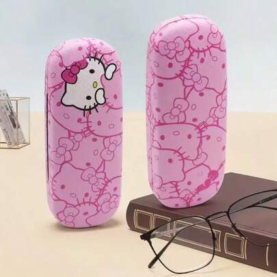 Sanrio 1 Sanrio Hello Kitty Pink Flower Glasses Box - Durable PU Leather Scratch Resistant Glasses Storage, Compact And Portable Design, Suitable For Office Use, Cute Women's Accessories Gift, Exquisite Glasses Box, KT Glasses Box, Student Suitable Portable Cute Glasses Sunglasses Storage, Small And High Beauty Glasses Box