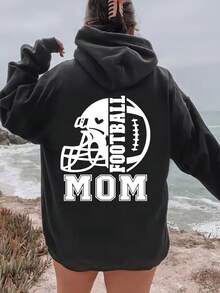 Women'S Printed Fashion Hoodie, Comfortable Fleece Lined Pullover With Kangaroo Pocket And Loose Fit, Casual Wear For Autumn And Winter, Soft Material - 黑色 - 查看 1