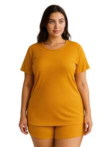 Pijama Plus SIze de Suede Canelado Blusa e Short Baby Doll Juliana 50 52 54 56