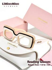 LiMiaoMiao 1pc Unisex Retro Rectangular Frame Reading Glasses, Multi-Color, Clear Lens, Magnification +1.0 To +4.0, With Case & Cloth, Suitable As Holiday Gift - Transparent - View 37