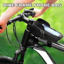 Soporte para teléfono móvil en el manillar, bolsa soporte para teléfono de bicicleta, soporte para teléfono de bicicleta con pantalla táctil para marco delantero, para motocicleta, e-bike, bolsa giratoria 360° a prueba de agua para teléfono celular