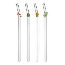 4 包可重复使用弯曲玻璃吸管套装 - 高硼硅玻璃带清洁刷 - 圣诞主题节日设计（圣诞树、拐杖糖、冬青树、姜饼人） - 家居、咖啡厅、派对的理想礼物 - 彩色 - 查看 9