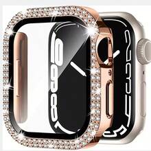 1pc Fashionable Attractive Sparkling Crystal Rhinestone Decorated 2-In-1 Anti-Fall Ultra-Thin Tempered Glass Protection Case Compatible With Apple Watch 38/40/41/42/44/45/46mm, Compatible With Apple Watch SE/10/9/8/7/6/5/4/3/2/1 Series, Smartwatch Case Accessory, For Women And Men