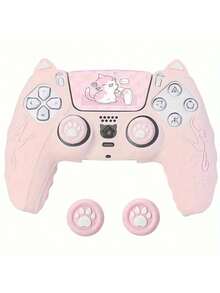 可爱猫主题 PS 控制器硅胶保护套，带拇指握把和触摸板贴花，防滑、防汗、防尘、防刮擦，增强游戏体验 - 舒适的 PlayStation 5 保护套