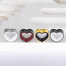 2pcs Stainless Steel Dual-Tone Heart Shaped Ear Gauges, Suitable For Various Ear Types, Ear Piercing Jewelry, Earrings, New Low Allergy Accessories, Gift For Women - Heart - View 9