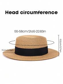 1pc Women Two Tone Boho Straw Hat For Outdoor Travel - Khaki - View 10