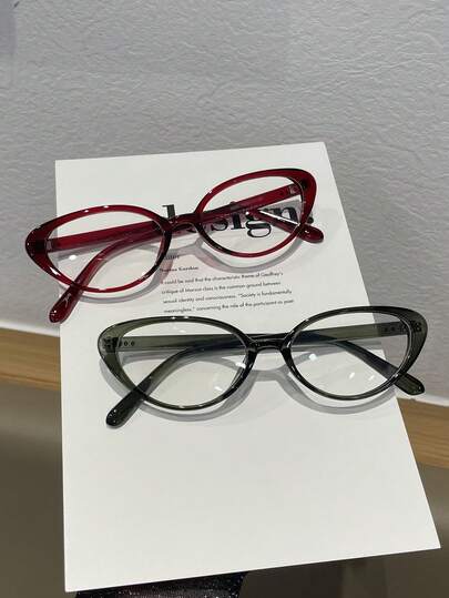 2副/套 女士多色猫眼PC镜框纯色全框铆钉时尚无度数眼镜