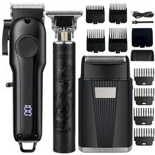 Black Cordless Electric Hair Clipper For Men, USB Rechargeable Grooming Kit With Hair Trimmer, Beard Trimmer And Edger - Perfect Gift For Father's Day