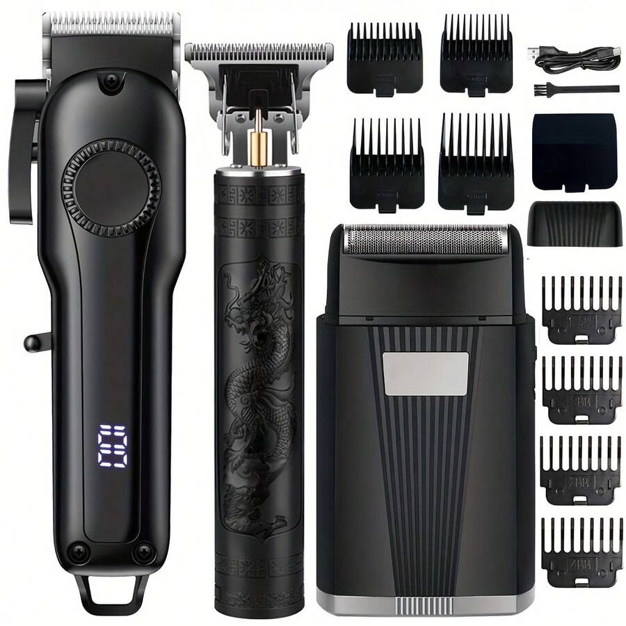 Black Cordless Electric Hair Clipper For Men, USB Rechargeable Grooming Kit With Hair Trimmer, Beard Trimmer And Edger - Perfect Gift For Father's Day