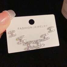 3 Pairs Elegant Luxury Zirconia Plated 925 Sterling Silver Stud Earrings, Fashionable For Daily, Party, Gift For Friends, Autumn Earrings