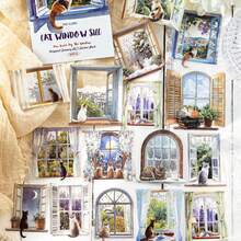 30 arkuszy naklejek PET z motywem krajobrazu, w stylu akwarelowym, seria "The One By The Window", ręcznie robione naklejki dekoracyjne do scrapbookingu - Wielokolorowe - Zobacz 6