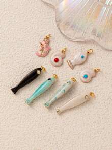 1 件彩色小鱼橙色海螺吊坠，白色小鱼吊坠，电镀 18K 金，适合 DIY 项链、手链、耳环、钥匙扣、包链、女士珠宝配饰、DIY 时尚配饰 - 彩色 - 查看 5
