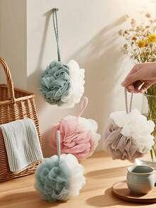 2个装柔软丝瓜络沐浴海绵，花卉图案奢华大号沐浴海绵，去角质沐浴海绵，3D花朵设计，男女通用泡泡浴海绵，温和去角质沐浴球，带防滑手柄，男女通用，家居浴室配件，1个装 - 彩色 - 查看 8