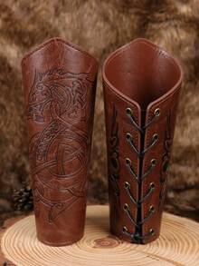 2 PC PU Leather Gauntlet Wristband Viking Leather Arm Guard Medieval Armor Bracers Leather Armband Wrist Guards Halloween Cosplay Props